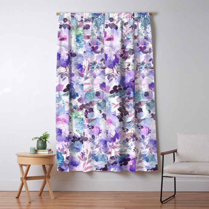 Vintage style lavender pink teal purple watercolor roses Window Curtain Gallery Image 5