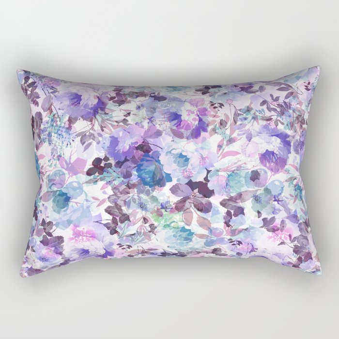 Vintage style lavender pink teal purple watercolor roses Rectangular Pillow