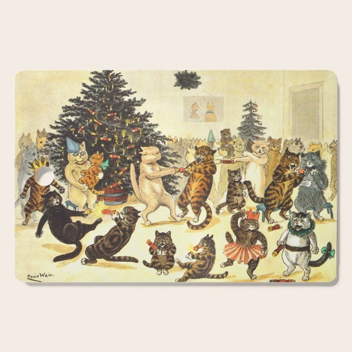 'Christmas Party Cats' by Louis Wain Vintage Cat Art Cutting Board Gallery Image 1