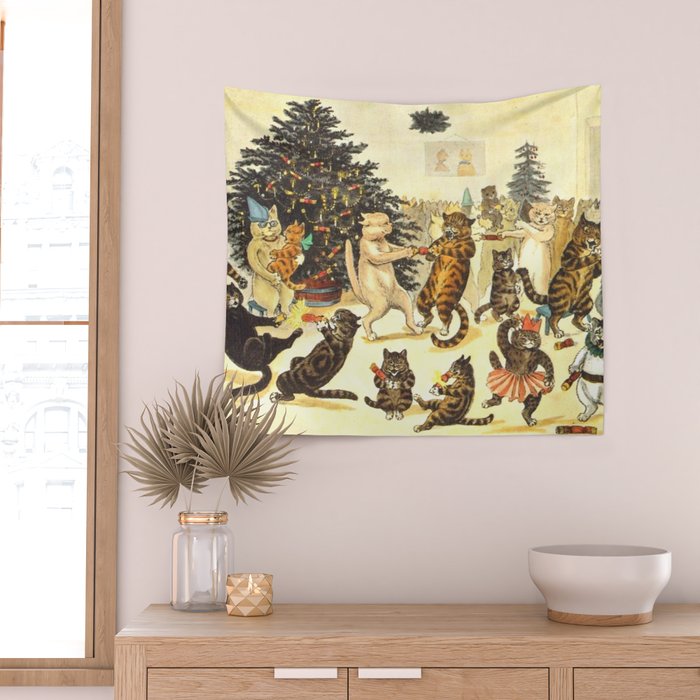 'Christmas Party Cats' by Louis Wain Vintage Cat Art Wall Tapestry Gallery Image 2