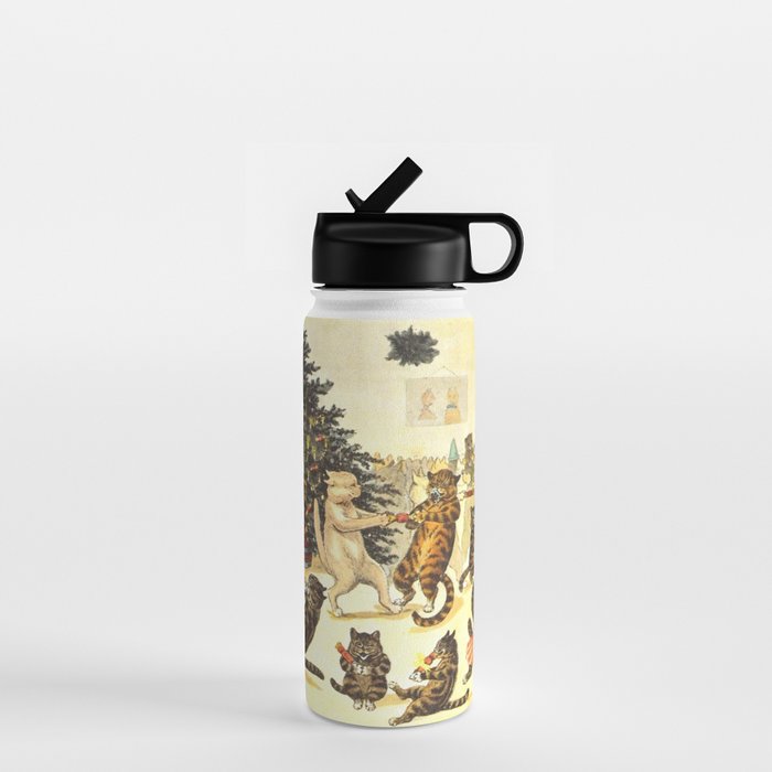 'Christmas Party Cats' by Louis Wain Vintage Cat Art Water Bottle Gallery Image 1