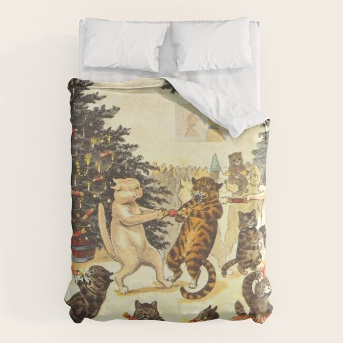 'Christmas Party Cats' by Louis Wain Vintage Cat Art Duvet Cover Gallery Image 1