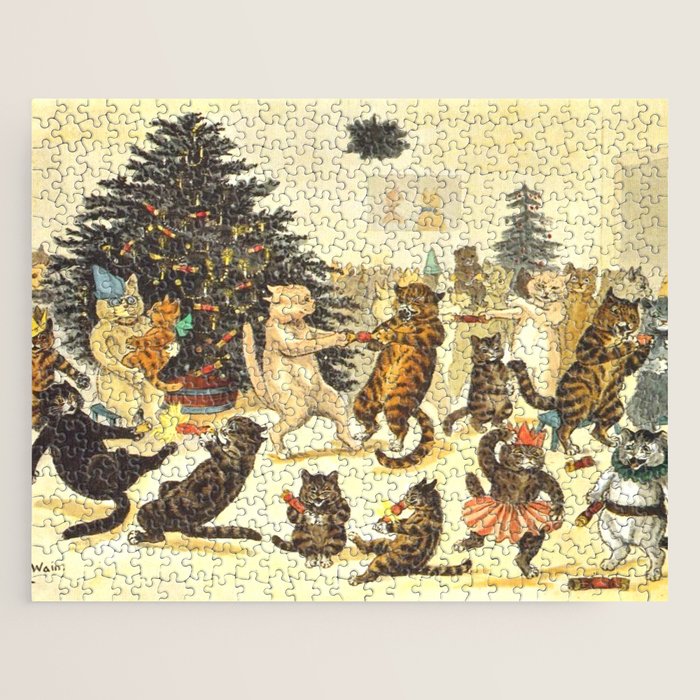 'Christmas Party Cats' by Louis Wain Vintage Cat Art Jigsaw Puzzle Gallery Image 1