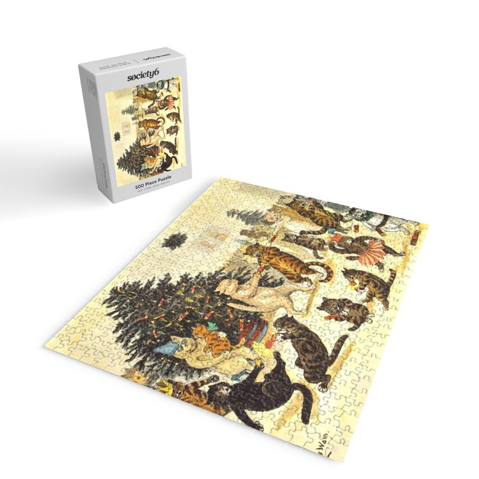 'Christmas Party Cats' by Louis Wain Vintage Cat Art Jigsaw Puzzle Gallery Image 2