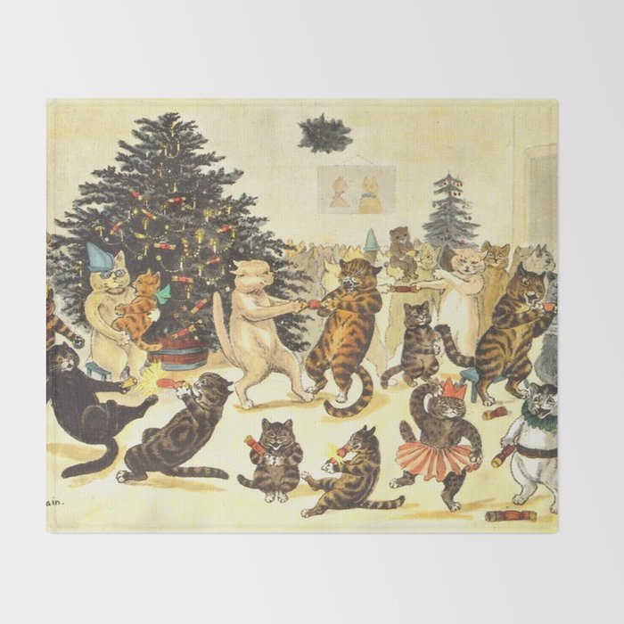 'Christmas Party Cats' by Louis Wain Vintage Cat Art Throw Blanket Gallery Image 2