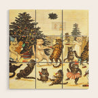 'Christmas Party Cats' by Louis Wain Vintage Cat Art Wood Wall Art Gallery Image 1