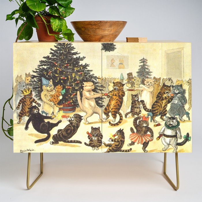 'Christmas Party Cats' by Louis Wain Vintage Cat Art Credenza Gallery Image 1