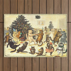 'Christmas Party Cats' by Louis Wain Vintage Cat Art Outdoor Rug Gallery Image 1