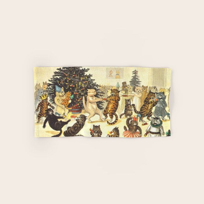 'Christmas Party Cats' by Louis Wain Vintage Cat Art Bath Towel Gallery Image 1