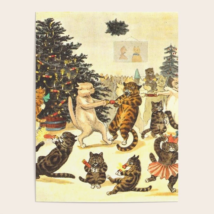 'Christmas Party Cats' by Louis Wain Vintage Cat Art Poster Gallery Image 1