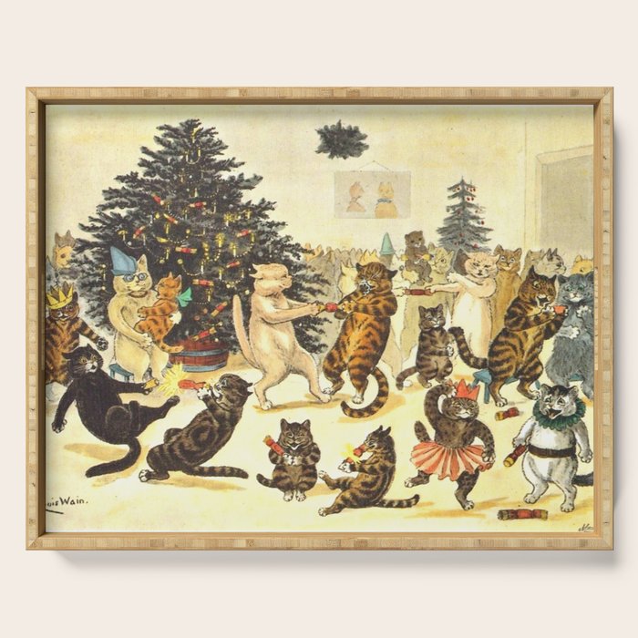 'Christmas Party Cats' by Louis Wain Vintage Cat Art Serving Tray Gallery Image 1