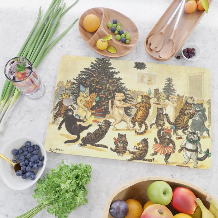 'Christmas Party Cats' by Louis Wain Vintage Cat Art Cutting Board Gallery Image 2