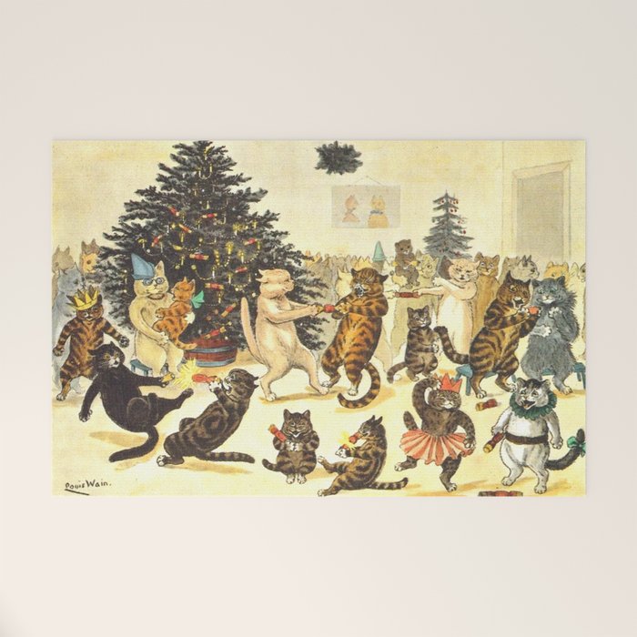'Christmas Party Cats' by Louis Wain Vintage Cat Art Welcome Mat Gallery Image 1