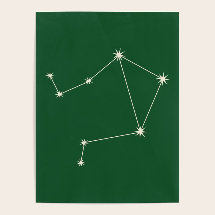 Libra Zodiac Star Constellation Line Art Green Poster Gallery Image 4