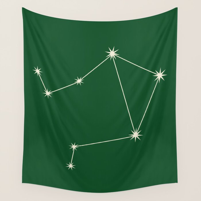 Libra Zodiac Star Constellation Line Art Green Wall Tapestry Gallery Image 4