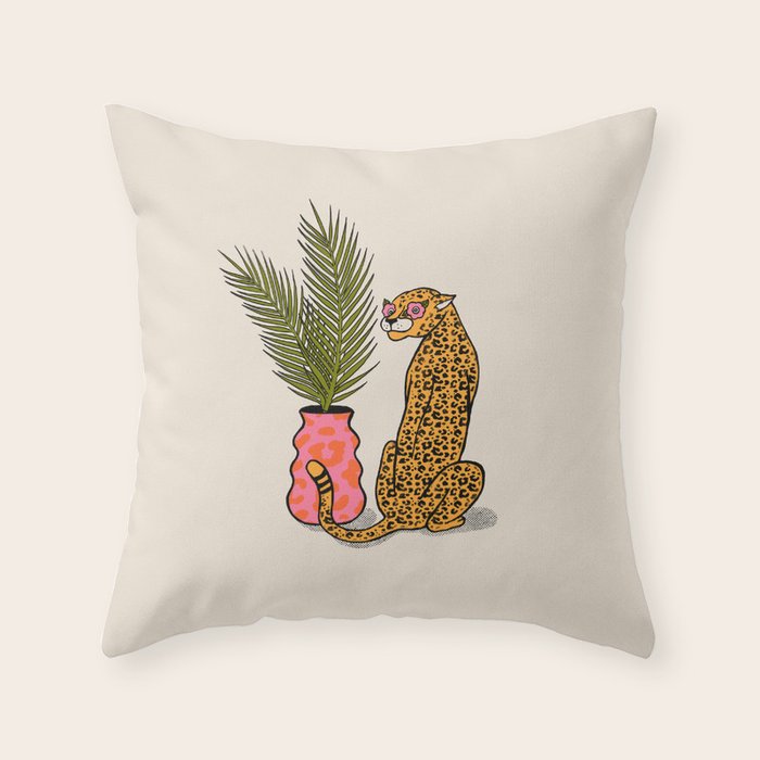 Cheetah & Plant Throw Pillow Gallery Image 1