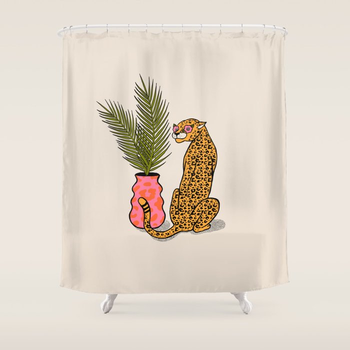 Cheetah & Plant Shower Curtain Gallery Image 1