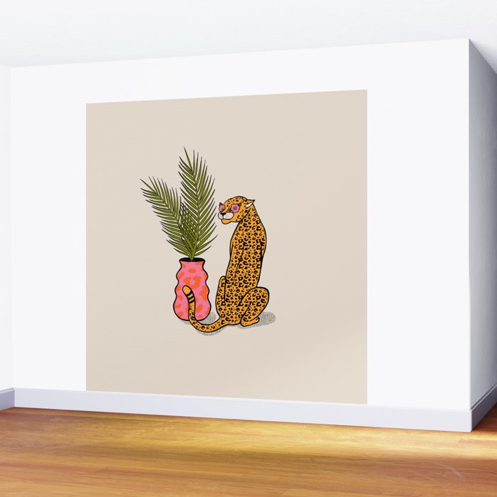Cheetah & Plant Wall Mural Gallery Image 2