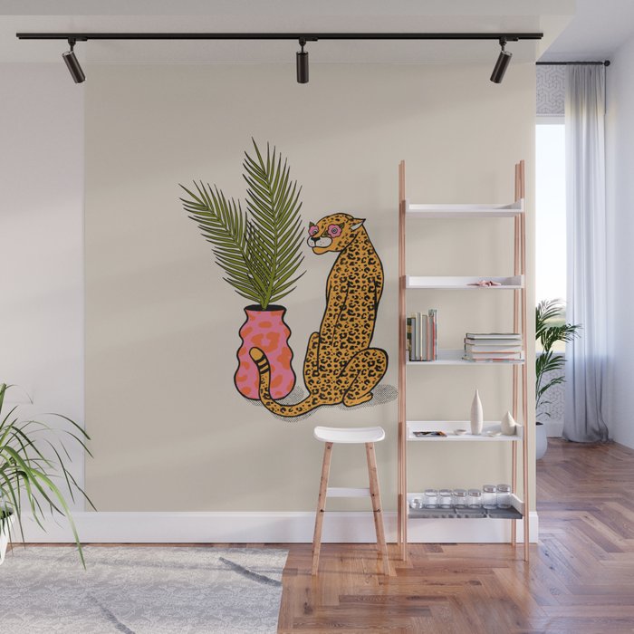 Cheetah & Plant Wall Mural Gallery Image 1