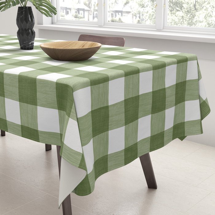 Hand Painted Gingham in Sage Green  Tablecloth Gallery Image 3