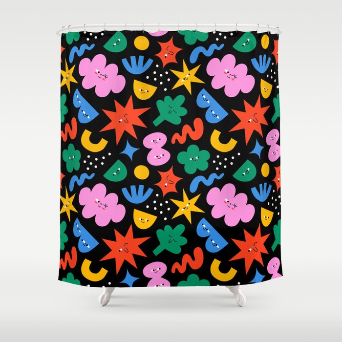 Funny colorful cartoon shape art pattern Shower Curtain Gallery Image 1