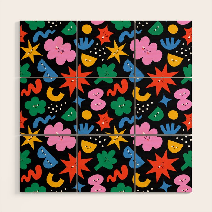 Funny colorful cartoon shape art pattern Wood Wall Art Gallery Image 1