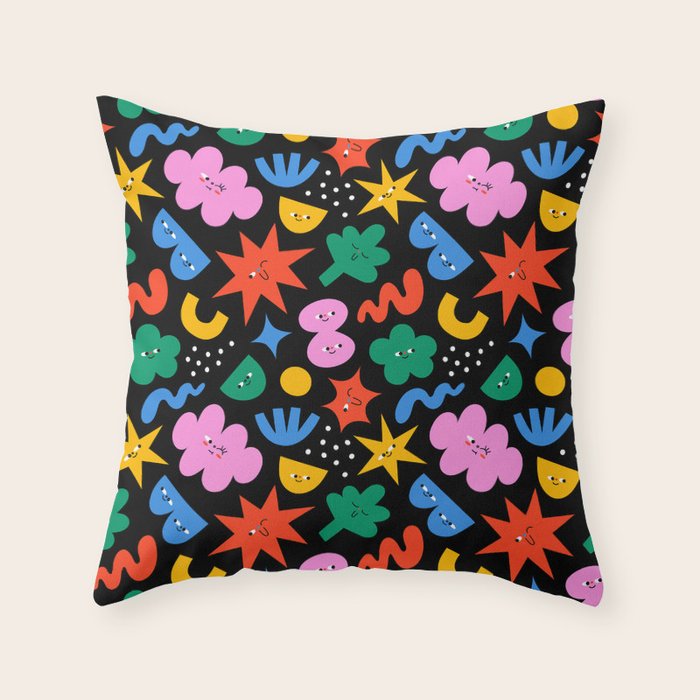 Funny colorful cartoon shape art pattern Throw Pillow Gallery Image 6