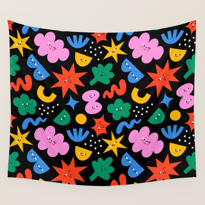 Funny colorful cartoon shape art pattern Wall Tapestry Gallery Image 1