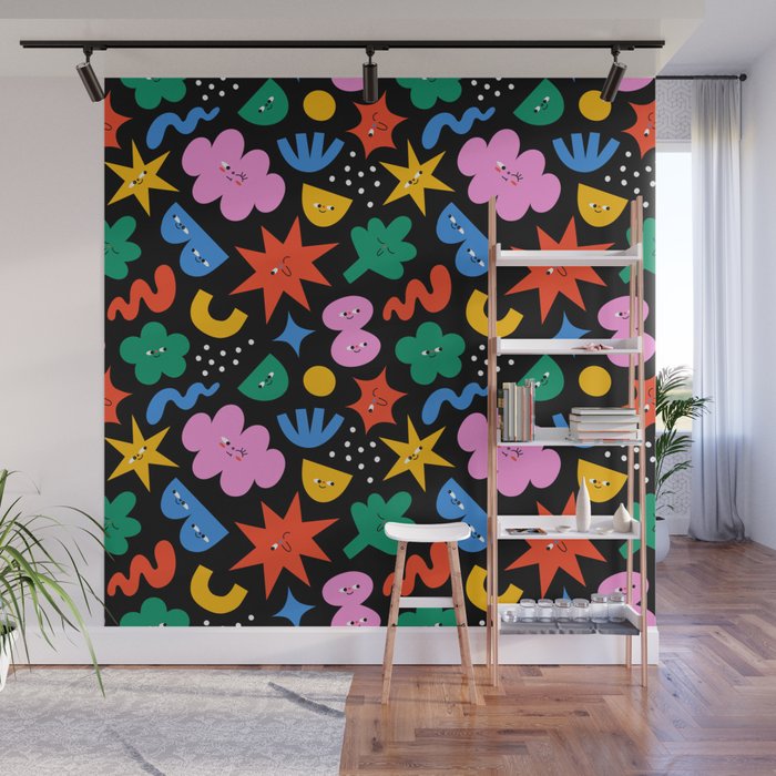 Funny colorful cartoon shape art pattern Wall Mural Gallery Image 1