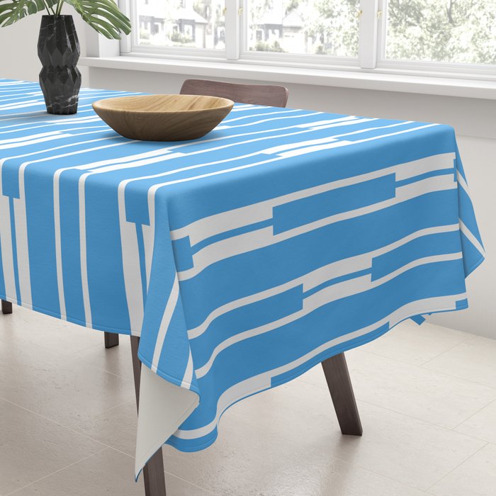 Geometric Striped Geo Chain Vertical Pattern Modern Blue and White Tablecloth Gallery Image 3