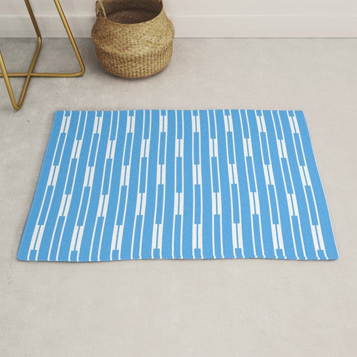 Geometric Striped Geo Chain Vertical Pattern Modern Blue and White Rug Gallery Image 1