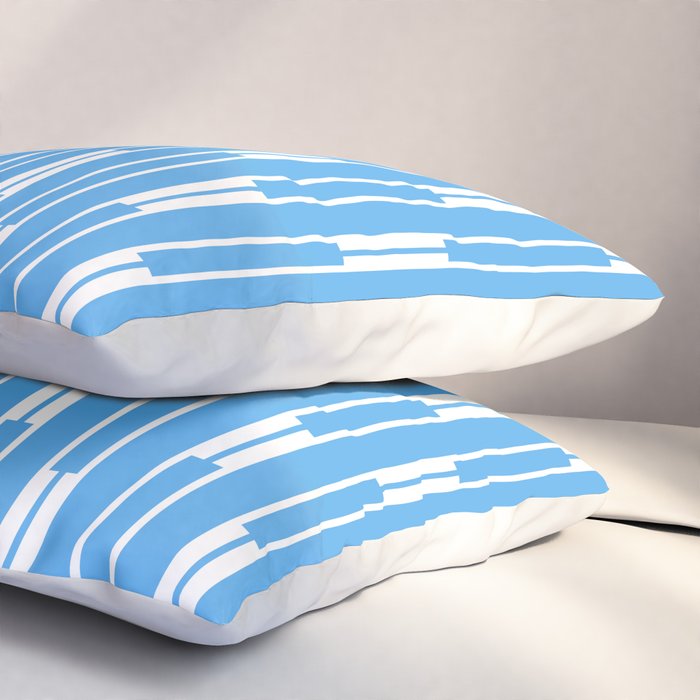 Geometric Striped Geo Chain Vertical Pattern Modern Blue and White Pillow Sham Gallery Image 3
