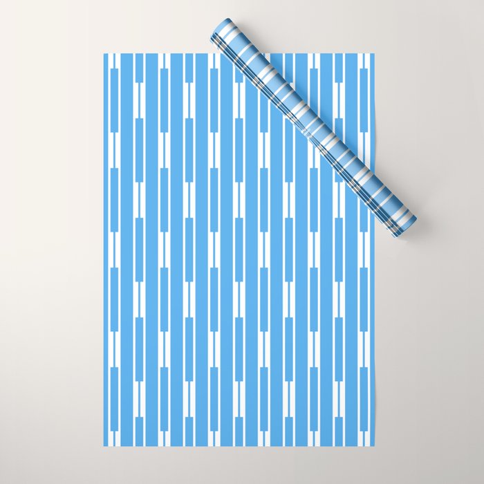 Geometric Striped Geo Chain Vertical Pattern Modern Blue and White Wrapping Paper Gallery Image 1