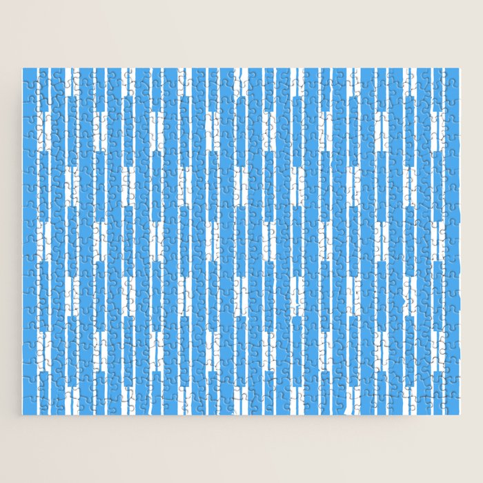 Geometric Striped Geo Chain Vertical Pattern Modern Blue and White Jigsaw Puzzle Gallery Image 1