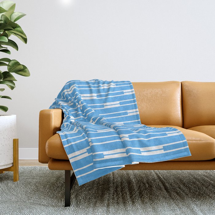 Geometric Striped Geo Chain Vertical Pattern Modern Blue and White Throw Blanket Gallery Image 1