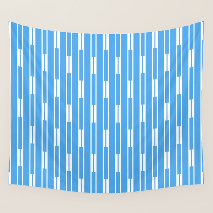 Geometric Striped Geo Chain Vertical Pattern Modern Blue and White Wall Tapestry Gallery Image 4