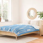 Geometric Striped Geo Chain Vertical Pattern Modern Blue and White Duvet Cover Gallery Image 2