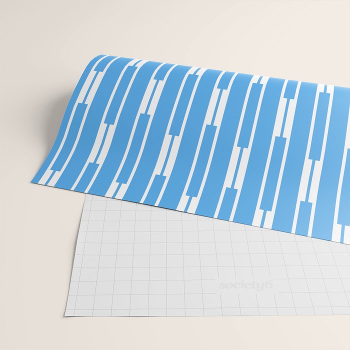 Geometric Striped Geo Chain Vertical Pattern Modern Blue and White Wrapping Paper Gallery Image 2