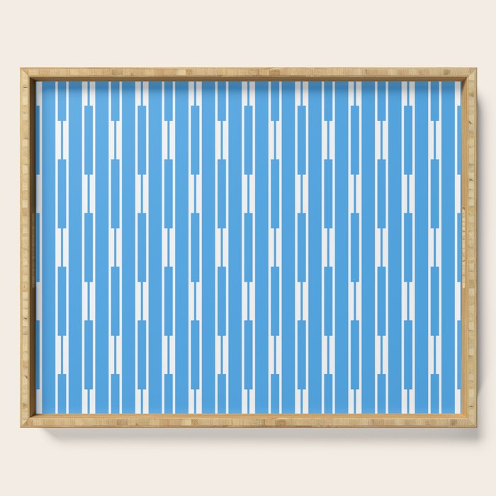 Geometric Striped Geo Chain Vertical Pattern Modern Blue and White Serving Tray Gallery Image 1