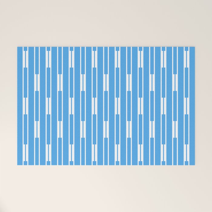 Geometric Striped Geo Chain Vertical Pattern Modern Blue and White Welcome Mat Gallery Image 1