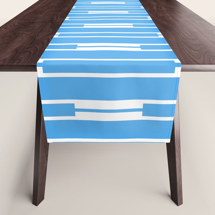 Geometric Striped Geo Chain Vertical Pattern Modern Blue and White Table Runner Gallery Image 1