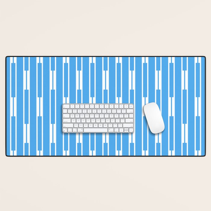 Geometric Striped Geo Chain Vertical Pattern Modern Blue and White Desk Mat Gallery Image 1