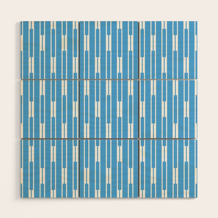 Geometric Striped Geo Chain Vertical Pattern Modern Blue and White Wood Wall Art Gallery Image 1