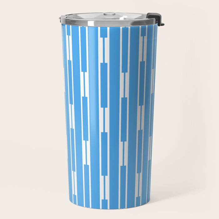 Geometric Striped Geo Chain Vertical Pattern Modern Blue and White Travel Mug Gallery Image 2