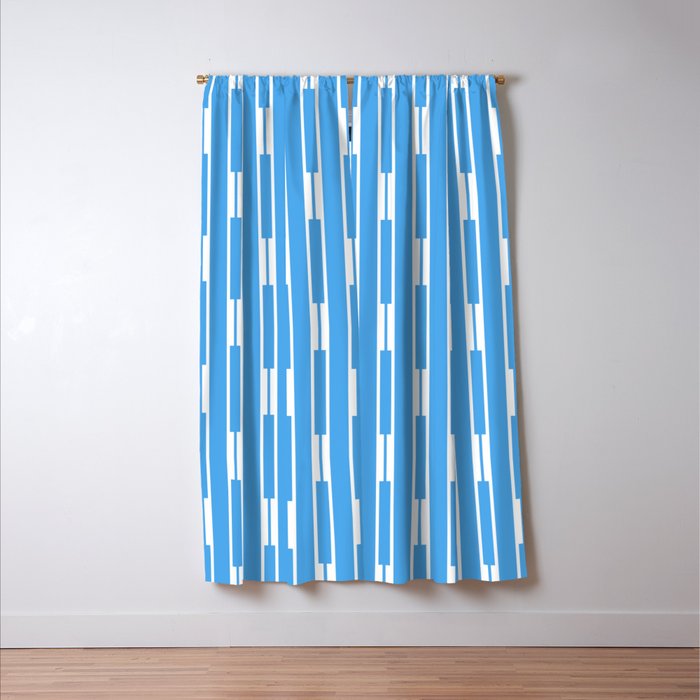 Geometric Striped Geo Chain Vertical Pattern Modern Blue and White Window Curtain Gallery Image 3