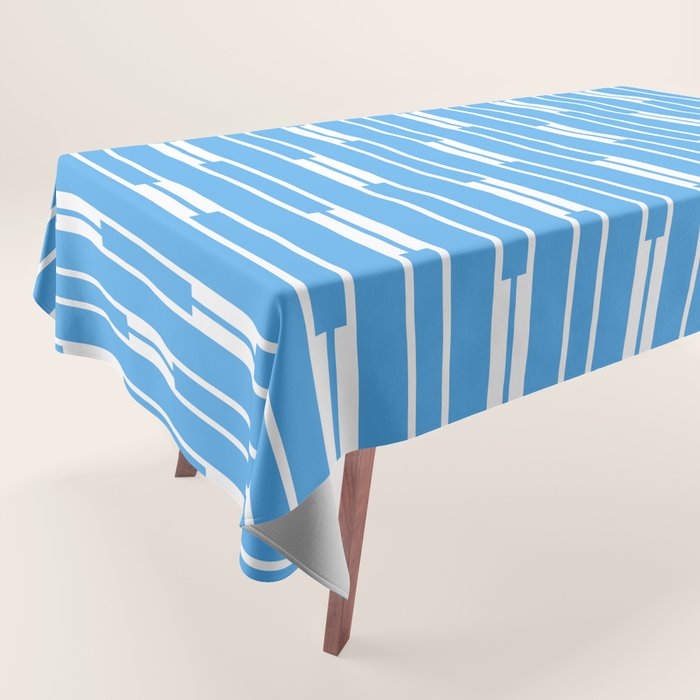 Geometric Striped Geo Chain Vertical Pattern Modern Blue and White Tablecloth Gallery Image 1
