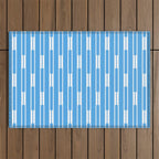 Geometric Striped Geo Chain Vertical Pattern Modern Blue and White Outdoor Rug Gallery Image 1