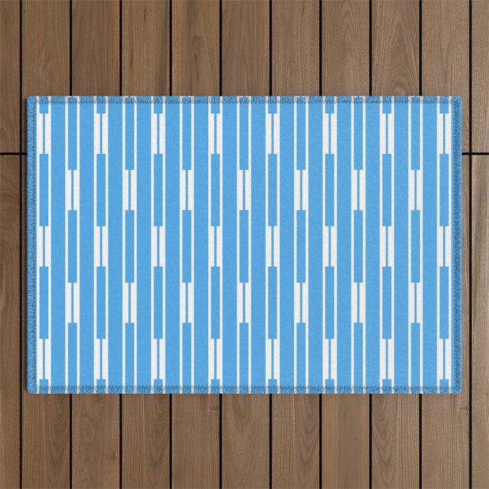 Geometric Striped Geo Chain Vertical Pattern Modern Blue and White Outdoor Rug Gallery Image 1