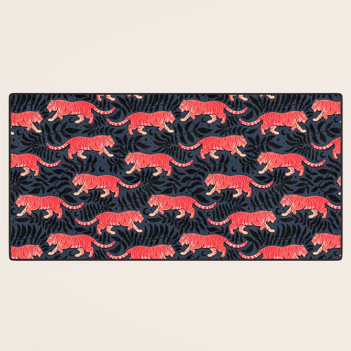 Tigers - coral and midnight  Desk Mat Gallery Image 3
