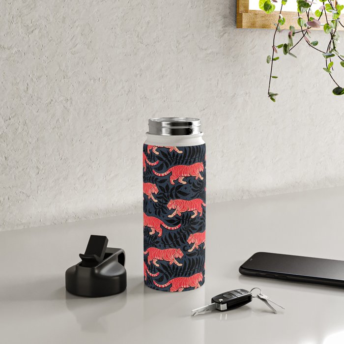 Tigers - coral and midnight  Water Bottle Gallery Image 4